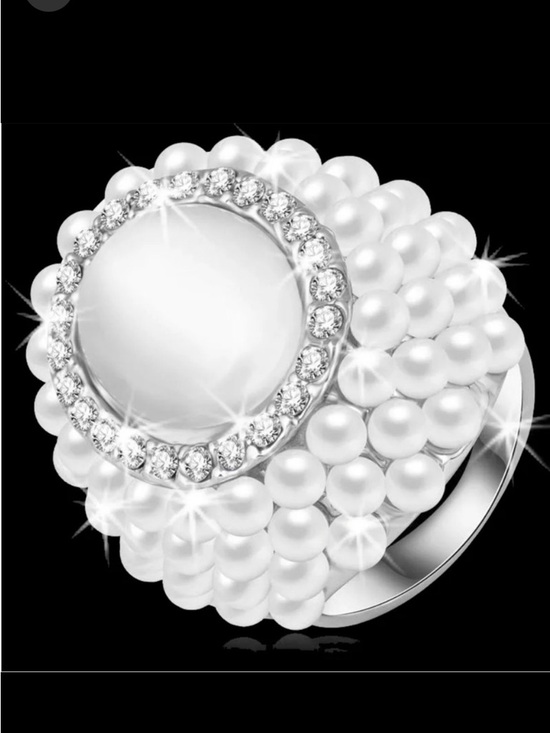 Fashion Jewelry Jewelry - New Pearl Cats Eye Crystal cz Pave Halo Set Cocktail Statement Bling Ring Silver